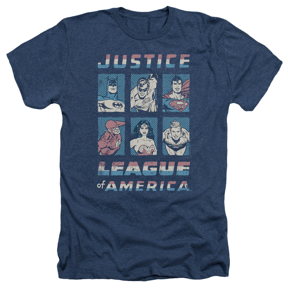 AN OFFCIALLY LICENSED JLA AMERICAN LEAGUE MEN'S HEATHER T-SHIRT NAVY