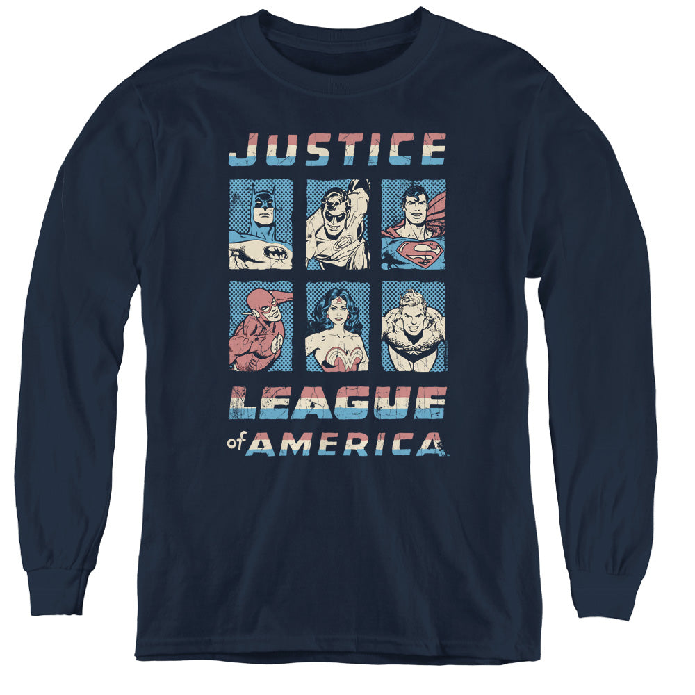 AN OFFCIALLY LICENSED JLA AMERICAN LEAGUE YOUTH LONG SLEEVE T-SHIRT NAVY