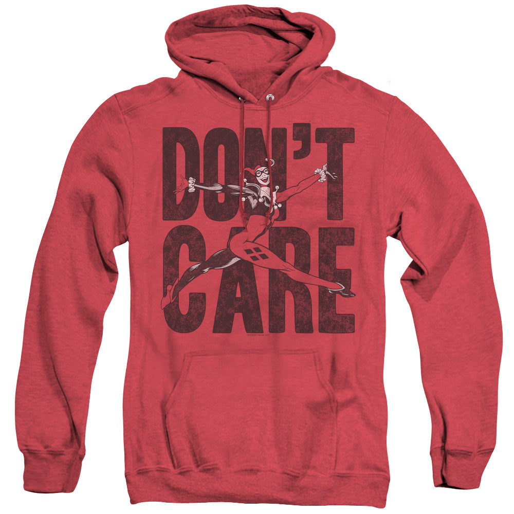 AN OFFCIALLY LICENSED JLA DON’T CARE ADULT UNISEX HEATHER PULLOVER HOODIE RED
