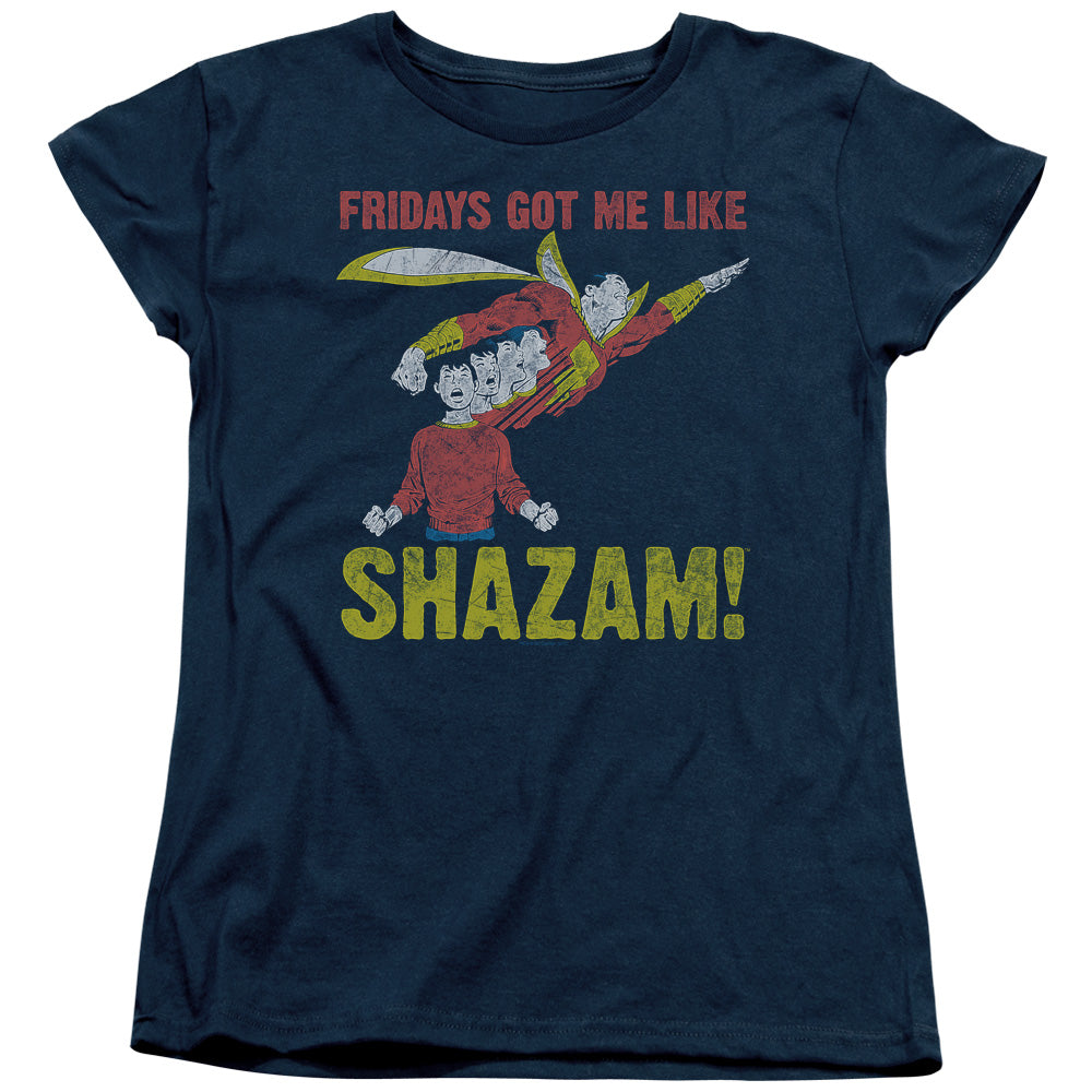 AN OFFCIALLY LICENSED JLA FRIDAYS GOT ME LIKE WOMEN'S REGULAR FIT T-SHIRT NAVY