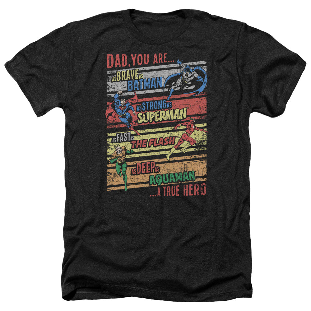 AN OFFCIALLY LICENSED JLA A TRUE HERO MEN'S HEATHER T-SHIRT CHARCOAL