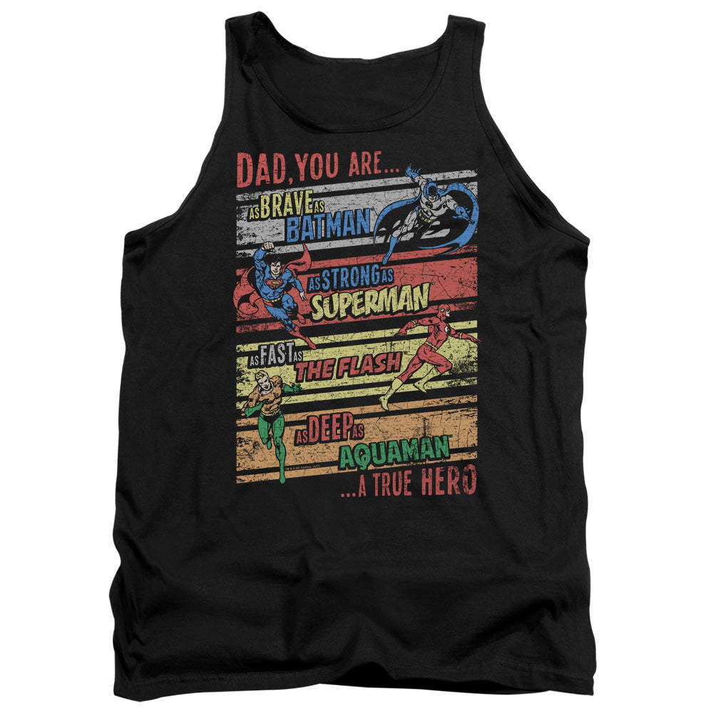 AN OFFCIALLY LICENSED JLA A TRUE HERO ADULT UNISEX TANK TOP BLACK