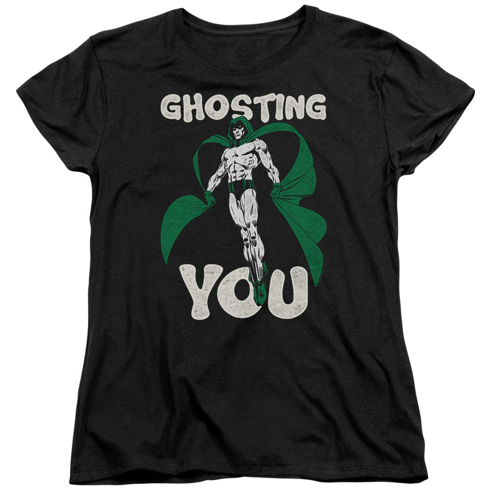 AN OFFCIALLY LICENSED JLA GHOSTING WOMEN'S REGULAR FIT T-SHIRT BLACK