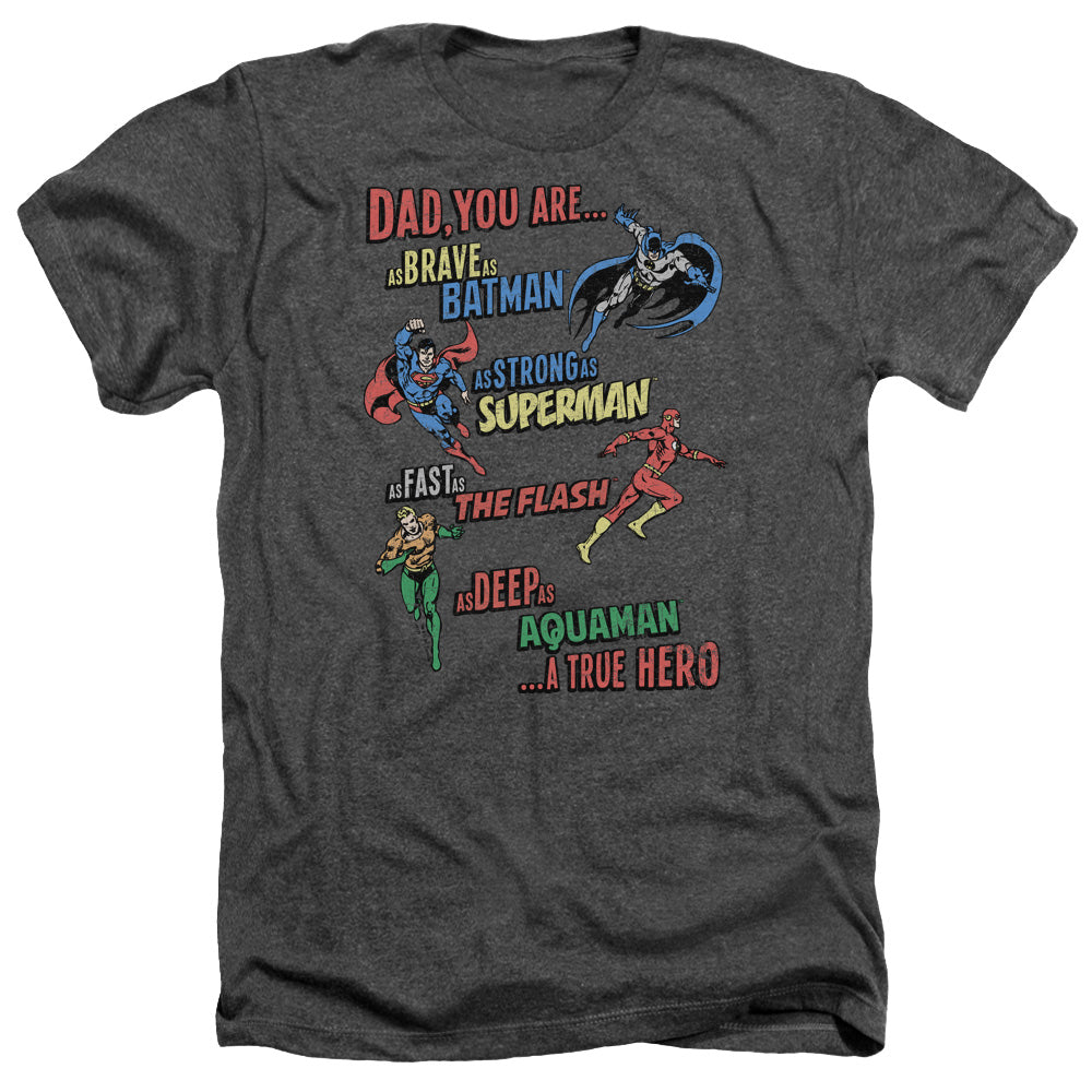 AN OFFCIALLY LICENSED JLA DAD HERO MEN'S HEATHER T-SHIRT CHARCOAL