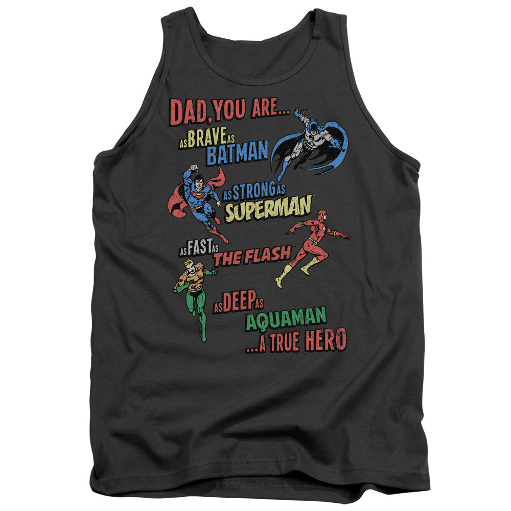 AN OFFCIALLY LICENSED JLA DAD HERO ADULT UNISEX TANK TOP CHARCOAL