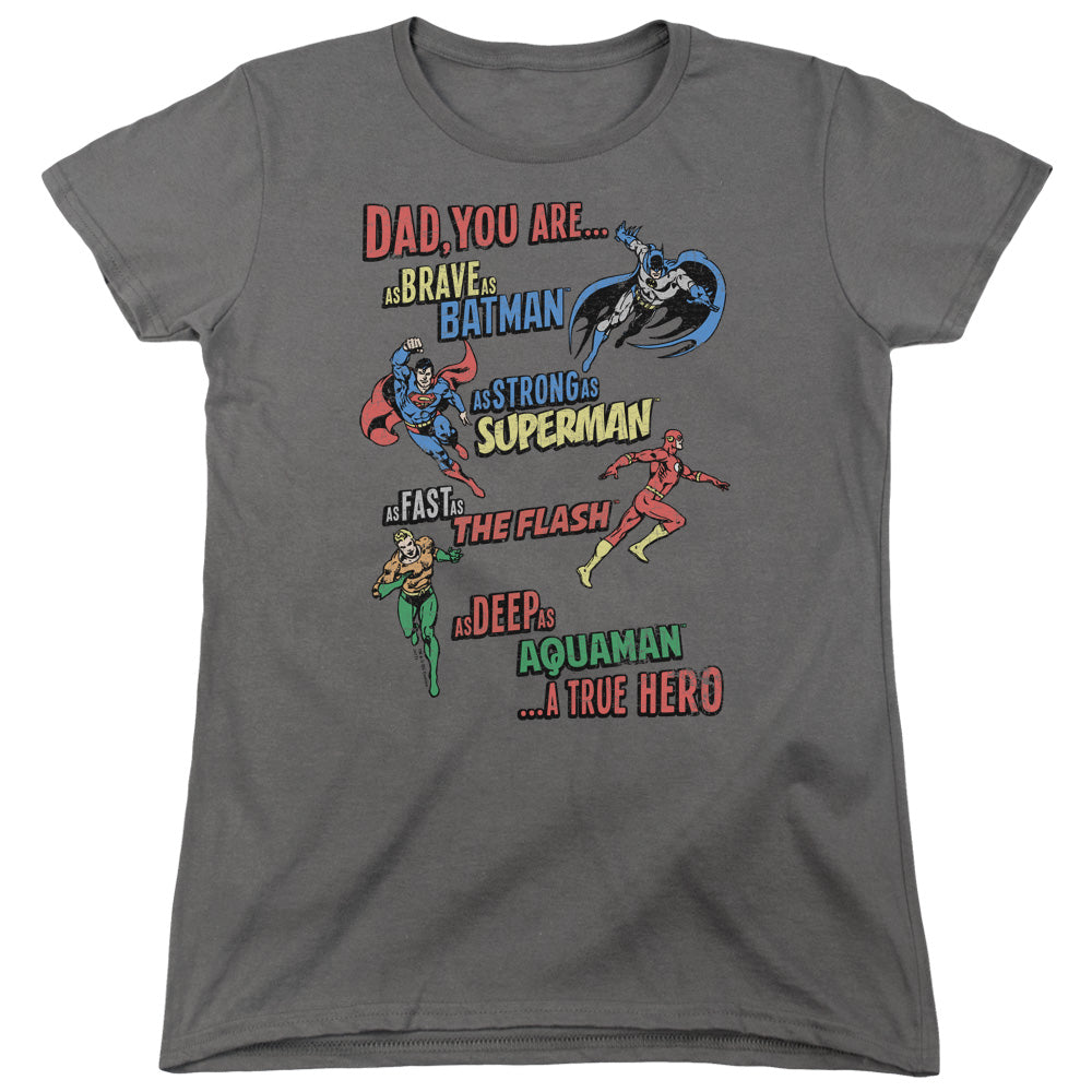 AN OFFCIALLY LICENSED JLA DAD HERO WOMEN'S REGULAR FIT T-SHIRT CHARCOAL