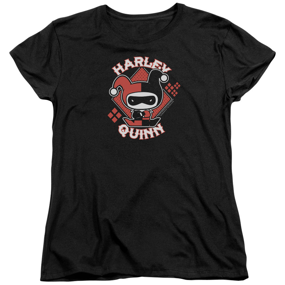 AN OFFCIALLY LICENSED JLA HARLEY CHIBI WOMEN'S REGULAR FIT T-SHIRT BLACK