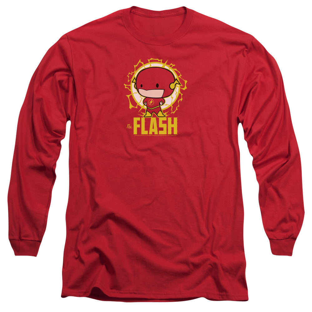 AN OFFCIALLY LICENSED DC FLASH FLASH CHIBI MEN'S LONG SLEEVE T-SHIRT RED