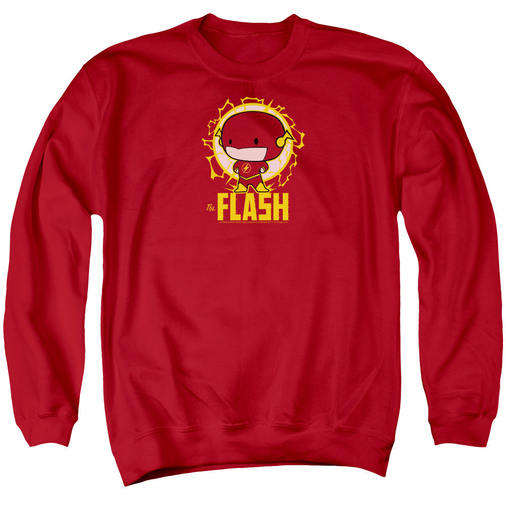 AN OFFCIALLY LICENSED DC FLASH FLASH CHIBI ADULT UNISEX CREWNECK SWEATSHIRT RED