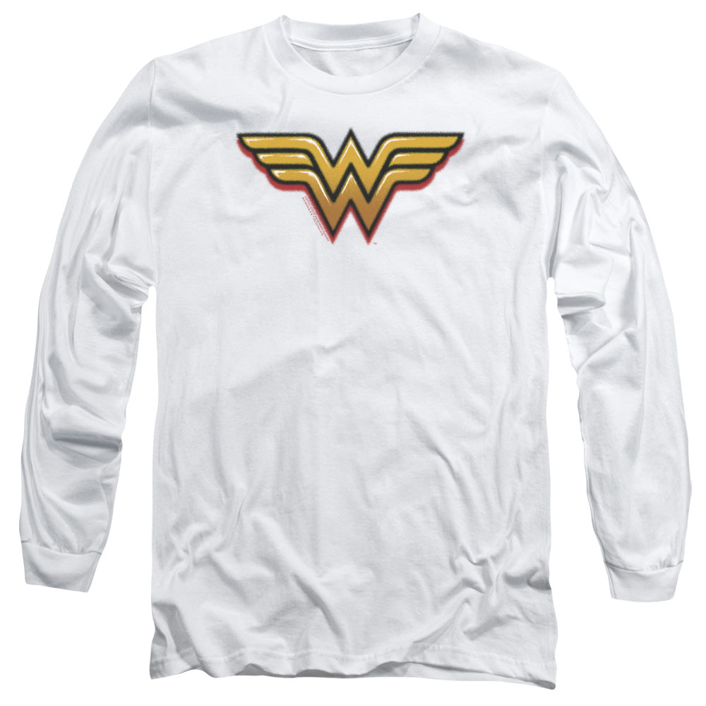 AN OFFCIALLY LICENSED DC WONDER WOMAN AIRBRUSH WW MEN'S LONG SLEEVE T-SHIRT WHITE