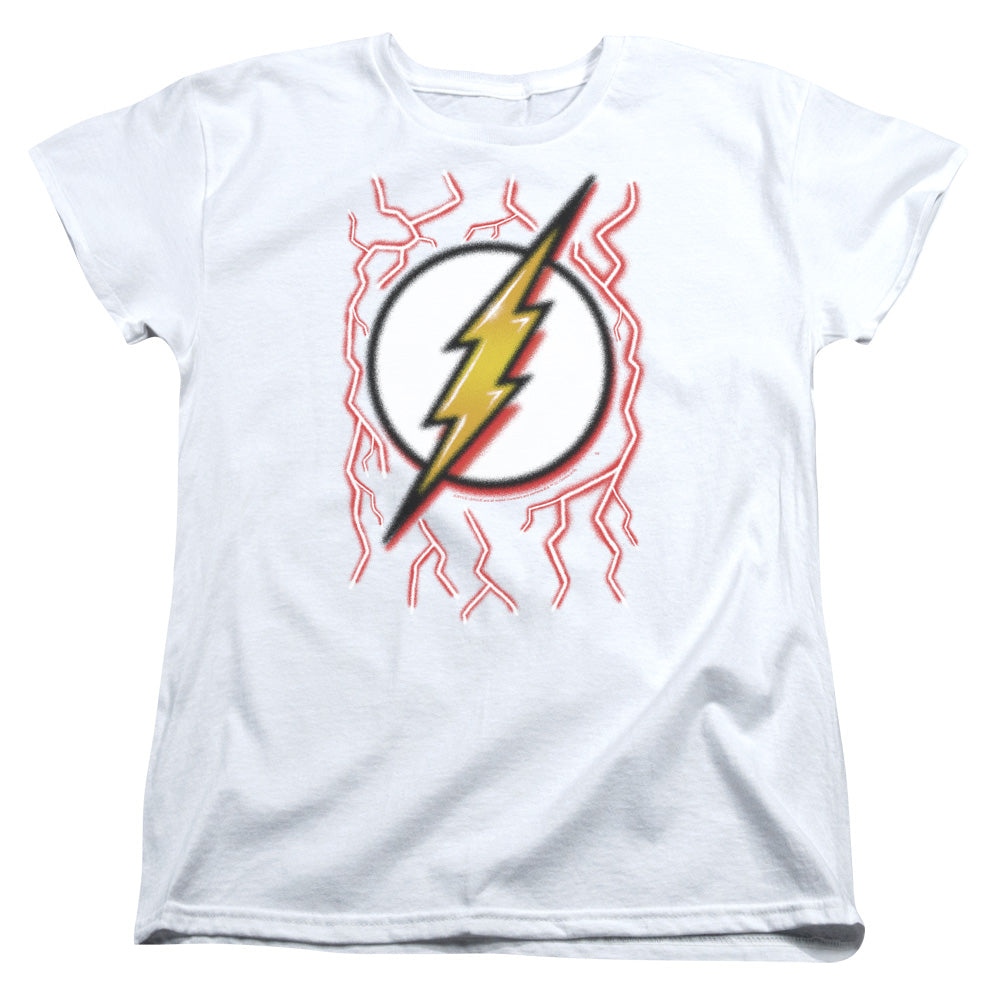 AN OFFCIALLY LICENSED DC FLASH AIRBRUSH BOLT WOMEN'S REGULAR FIT T-SHIRT WHITE