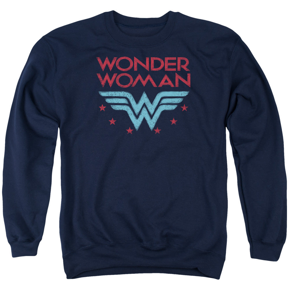 AN OFFCIALLY LICENSED DC WONDER WOMAN WONDER STARS ADULT UNISEX CREWNECK SWEATSHIRT NAVY