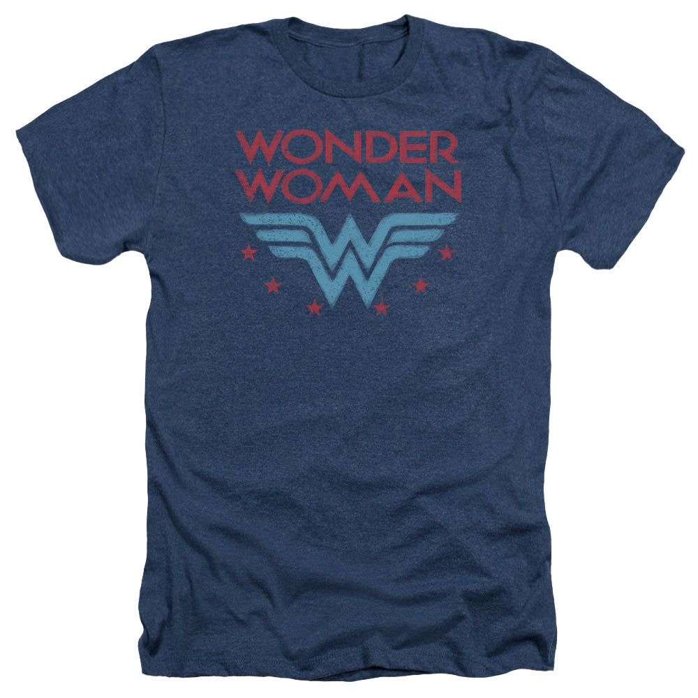 AN OFFCIALLY LICENSED DC WONDER WOMAN WONDER STARS MEN'S HEATHER T-SHIRT NAVY