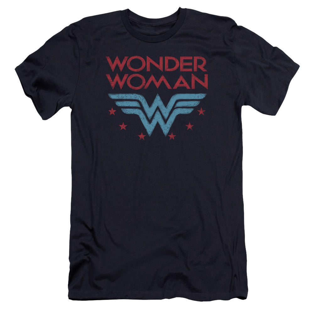 AN OFFCIALLY LICENSED DC WONDER WOMAN WONDER STARS MEN'S PREMIUM SLIM FIT T-SHIRT NAVY