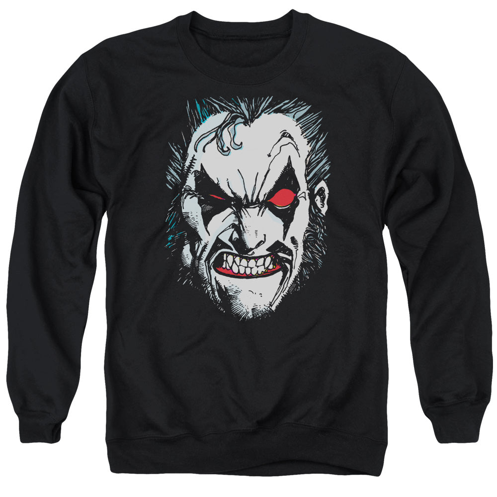 AN OFFCIALLY LICENSED JLA IN LO FACE ADULT UNISEX CREWNECK SWEATSHIRT BLACK
