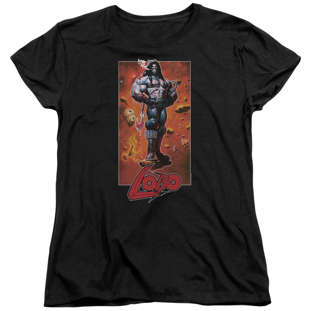 AN OFFCIALLY LICENSED JLA LOBO POSE WOMEN'S REGULAR FIT T-SHIRT BLACK