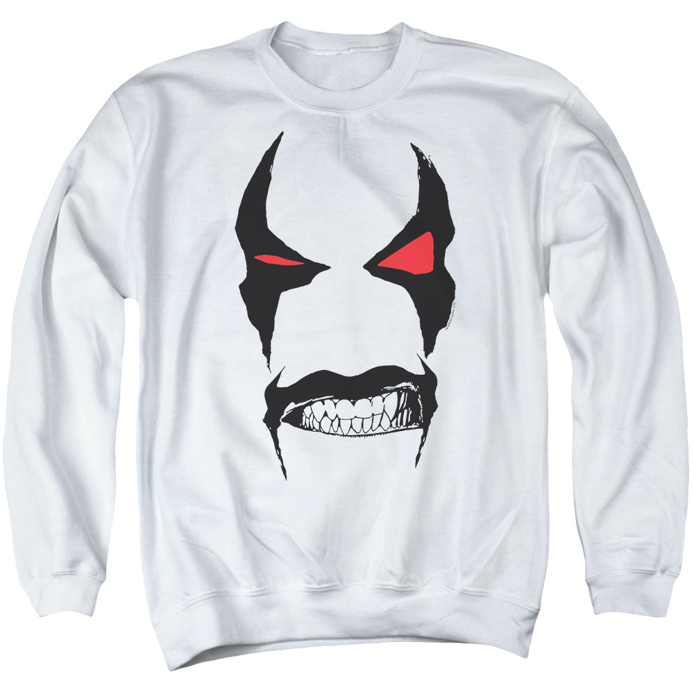 AN OFFCIALLY LICENSED JLA LOBO FACE ADULT UNISEX CREWNECK SWEATSHIRT WHITE