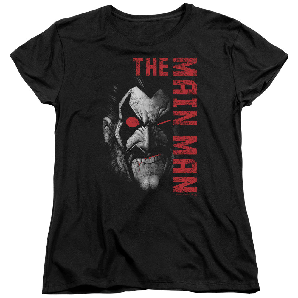 AN OFFCIALLY LICENSED JLA MAIN MAN WOMEN'S REGULAR FIT T-SHIRT BLACK