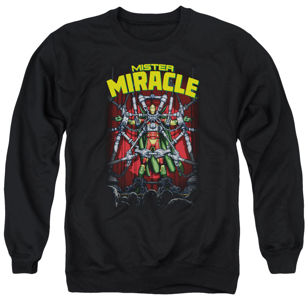 AN OFFCIALLY LICENSED JLA MISTER MIRACLE ADULT UNISEX CREWNECK SWEATSHIRT BLACK