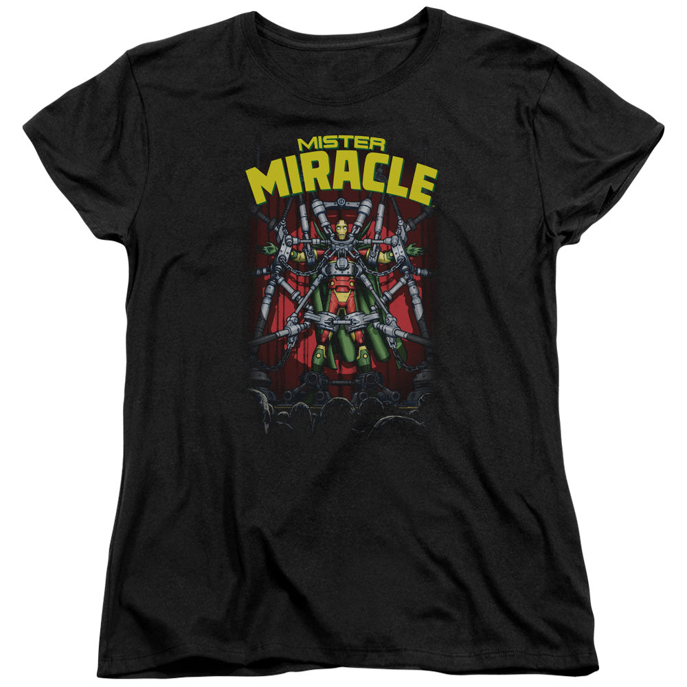 AN OFFCIALLY LICENSED JLA MISTER MIRACLE WOMEN'S REGULAR FIT T-SHIRT BLACK
