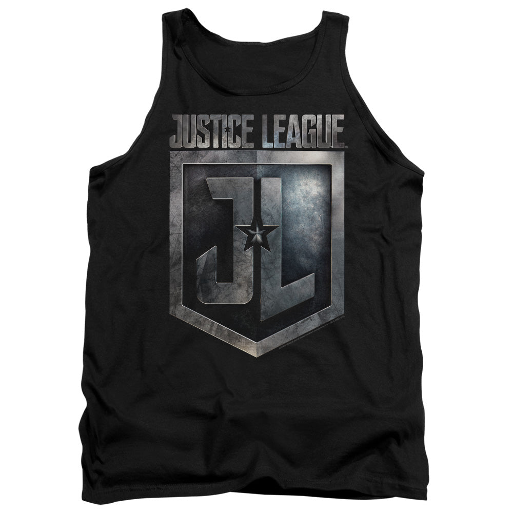 AN OFFCIALLY LICENSED JUSTICE LEAGUE MOVIE SHIELD LOGO ADULT UNISEX TANK TOP BLACK
