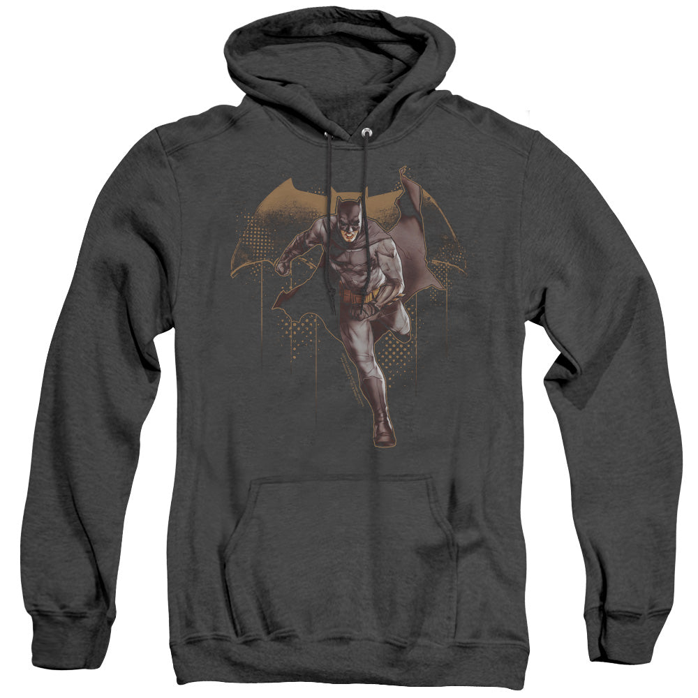 AN OFFCIALLY LICENSED JUSTICE LEAGUE MOVIE CAPED CRUSADER ADULT UNISEX HEATHER PULLOVER HOODIE BLACK