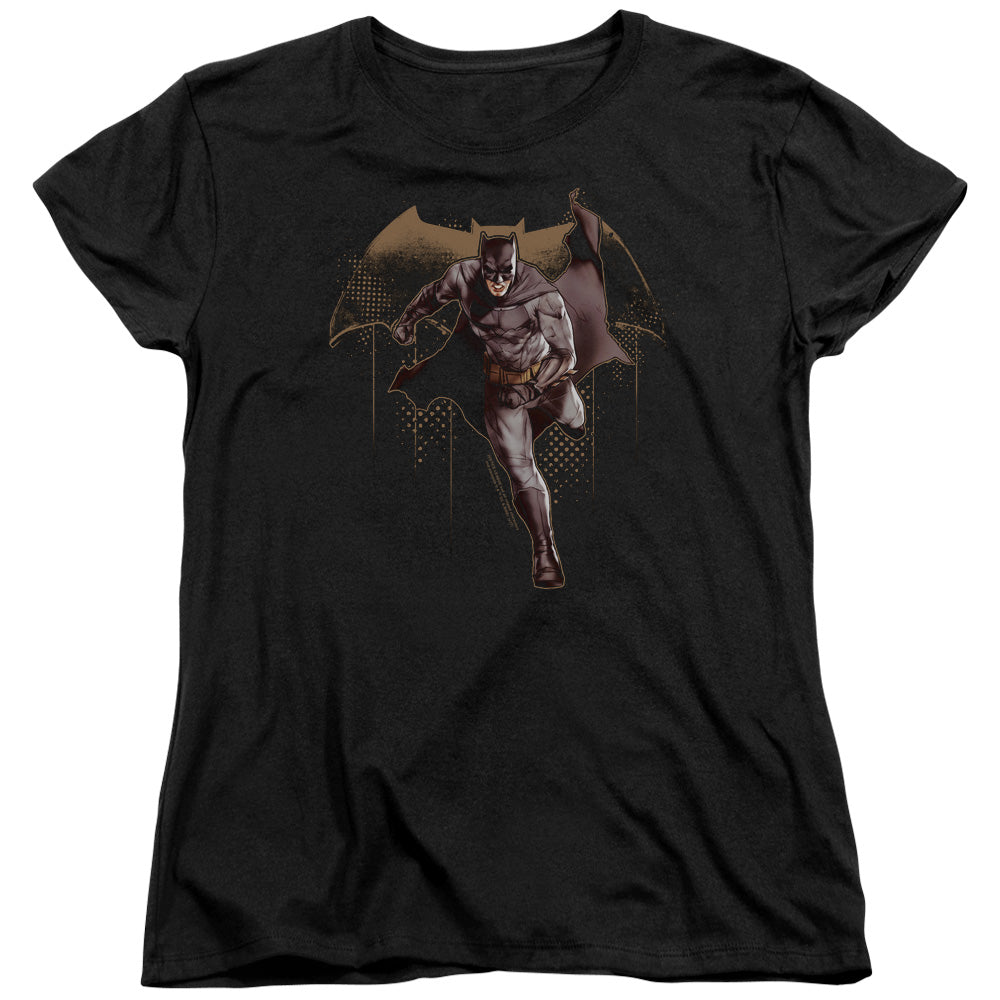 AN OFFCIALLY LICENSED JUSTICE LEAGUE MOVIE CAPED CRUSADER WOMEN'S REGULAR FIT T-SHIRT BLACK