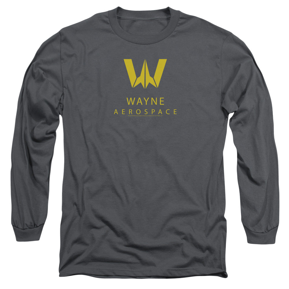 AN OFFCIALLY LICENSED JUSTICE LEAGUE WAYNE AEROSPACE MEN'S LONG SLEEVE T-SHIRT CHARCOAL