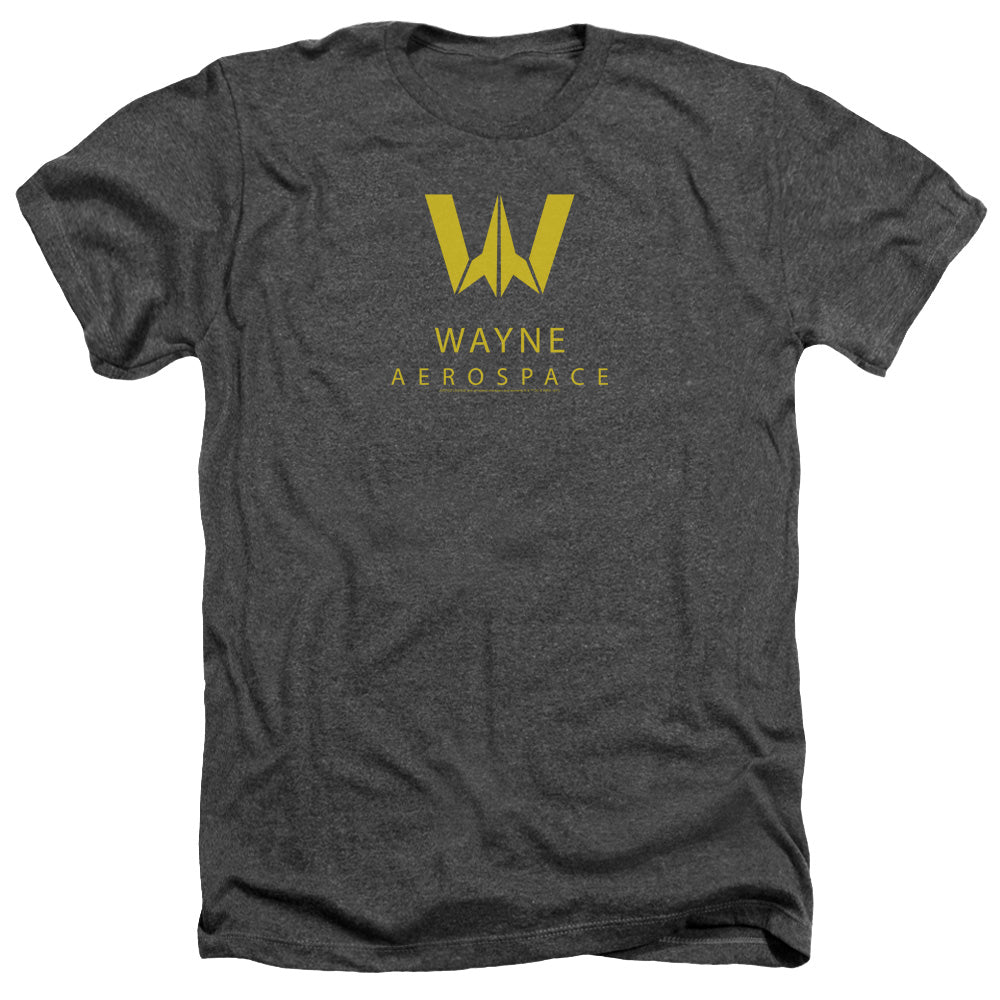 AN OFFCIALLY LICENSED JUSTICE LEAGUE WAYNE AEROSPACE MEN'S HEATHER T-SHIRT CHARCOAL