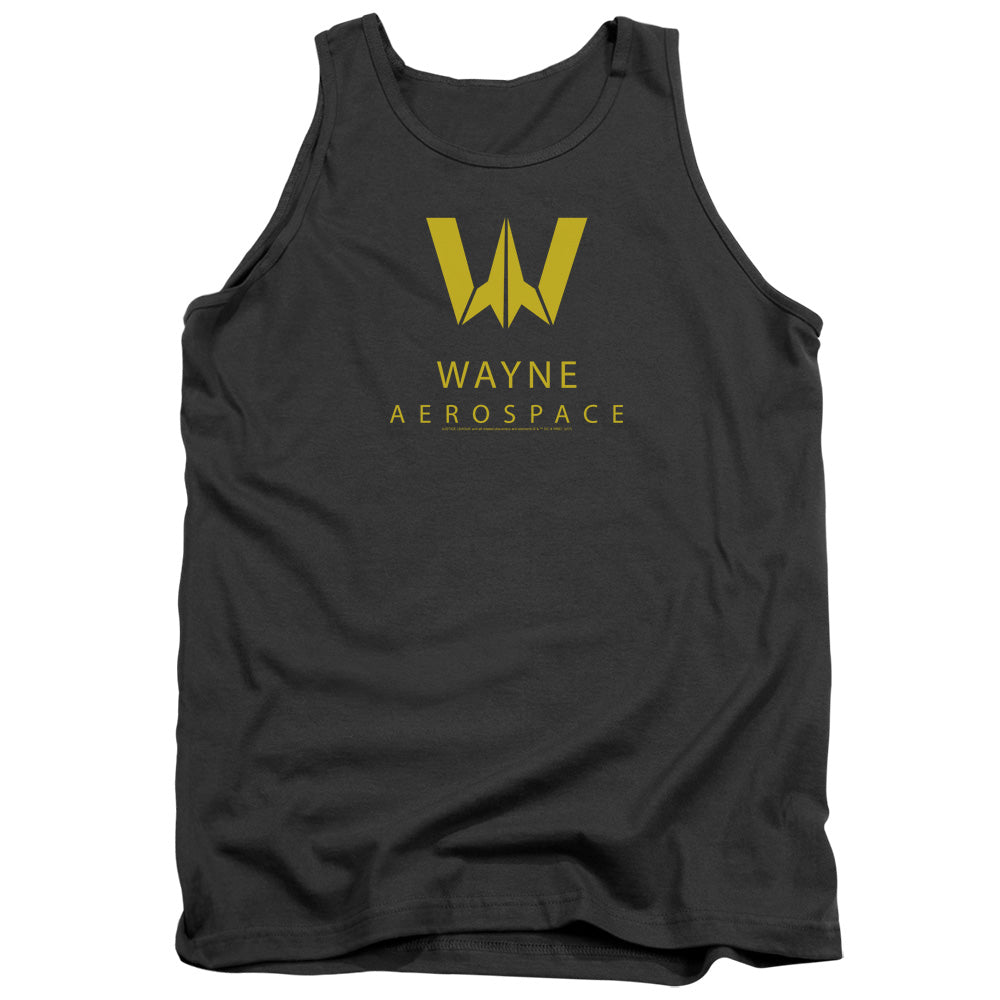 AN OFFCIALLY LICENSED JUSTICE LEAGUE WAYNE AEROSPACE ADULT UNISEX TANK TOP CHARCOAL