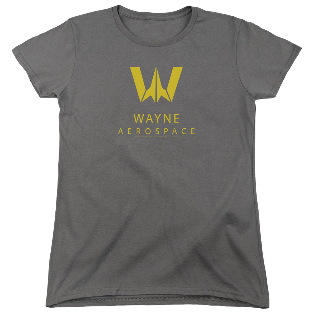 AN OFFCIALLY LICENSED JUSTICE LEAGUE WAYNE AEROSPACE WOMEN'S REGULAR FIT T-SHIRT CHARCOAL