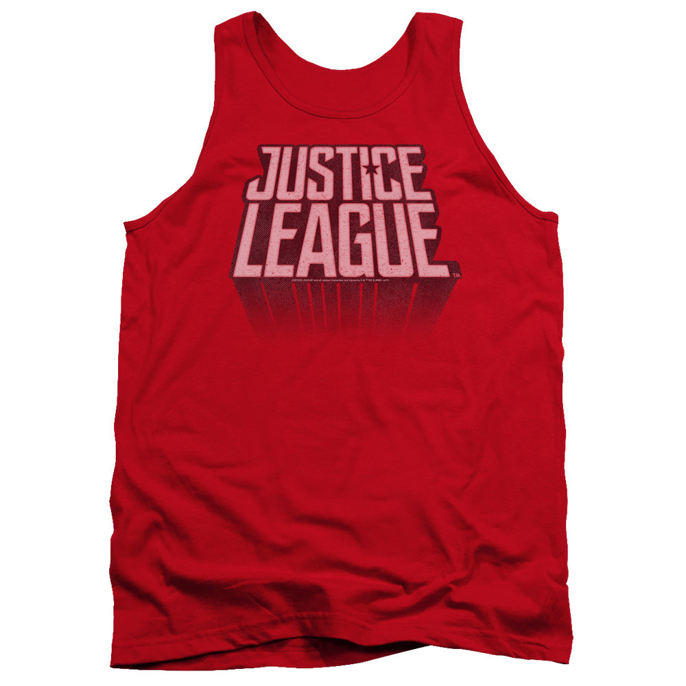 AN OFFCIALLY LICENSED JUSTICE LEAGUE MOVIE LEAGUE DISTRESSED ADULT UNISEX TANK TOP RED