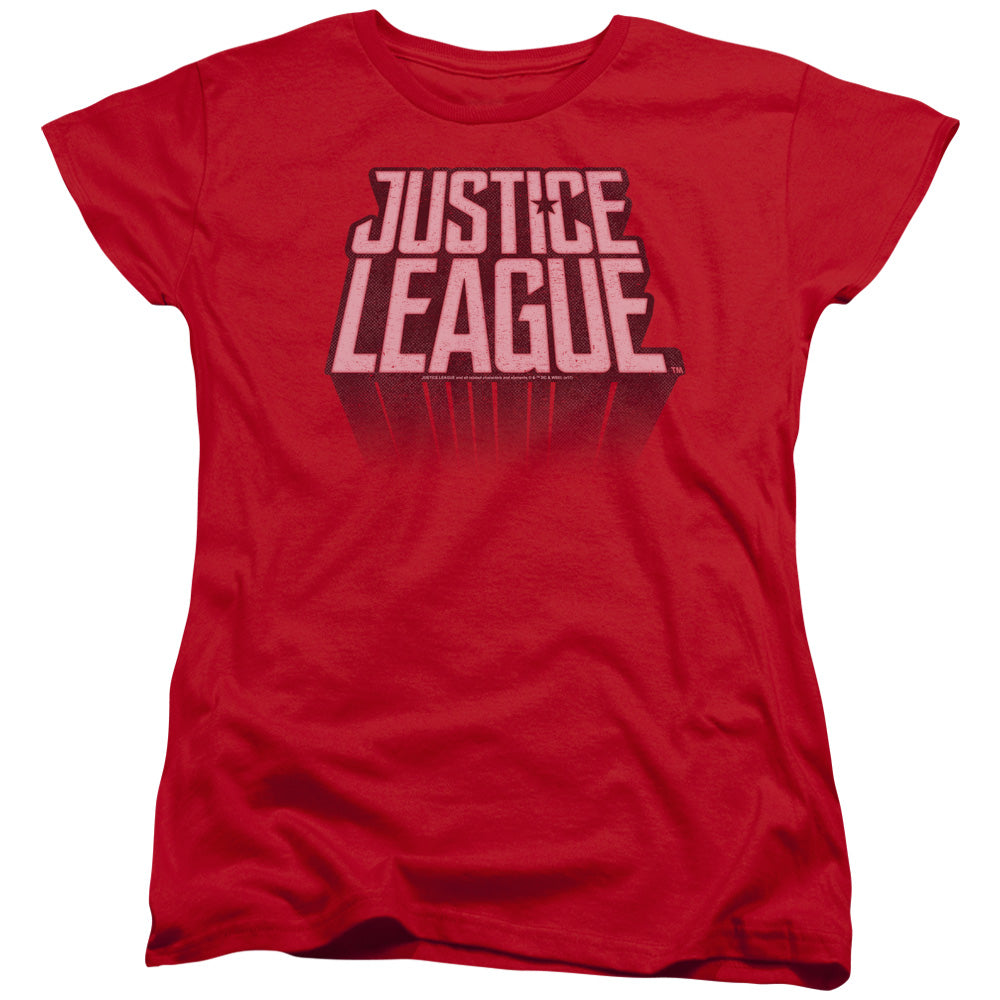 AN OFFCIALLY LICENSED JUSTICE LEAGUE MOVIE LEAGUE DISTRESSED WOMEN'S REGULAR FIT T-SHIRT RED