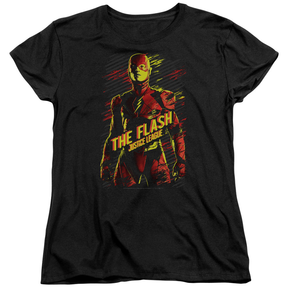 AN OFFCIALLY LICENSED JUSTICE LEAGUE MOVIE THE FLASH WOMEN'S REGULAR FIT T-SHIRT BLACK