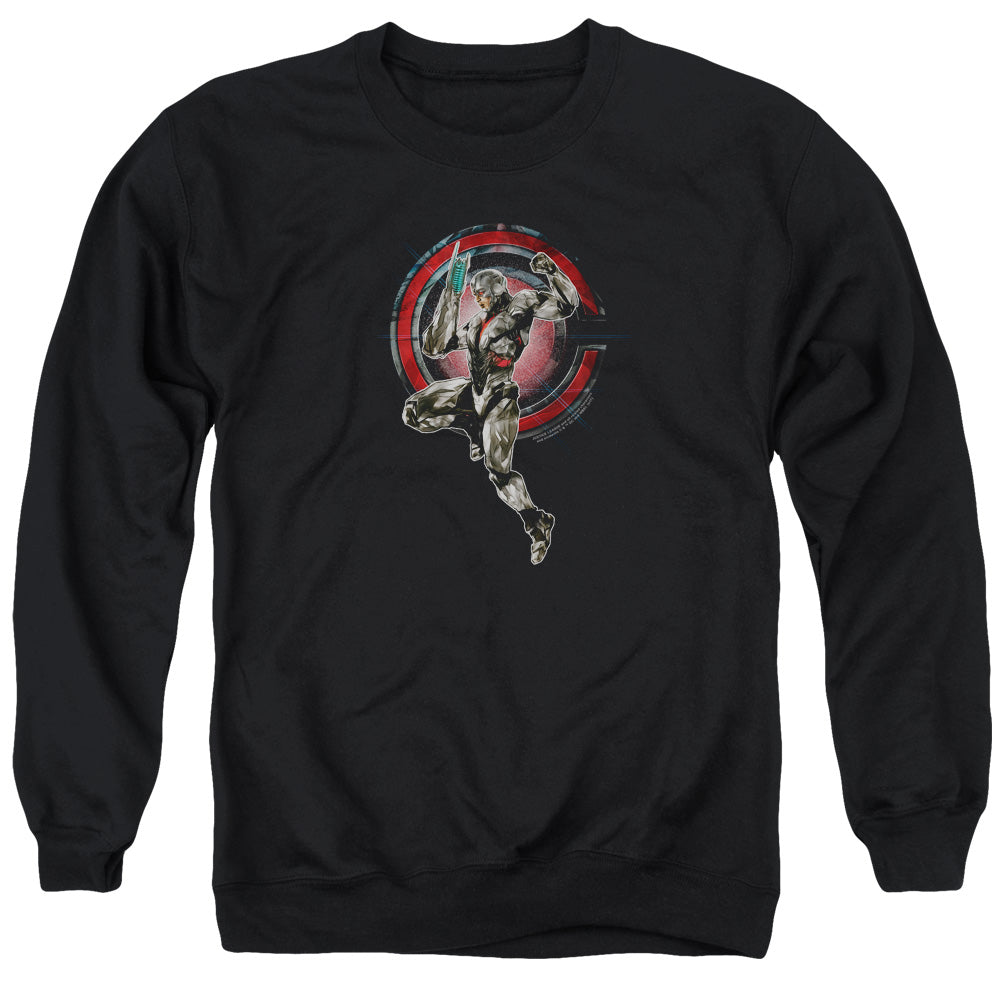 AN OFFCIALLY LICENSED JUSTICE LEAGUE MOVIE CYBORG ADULT UNISEX CREWNECK SWEATSHIRT BLACK