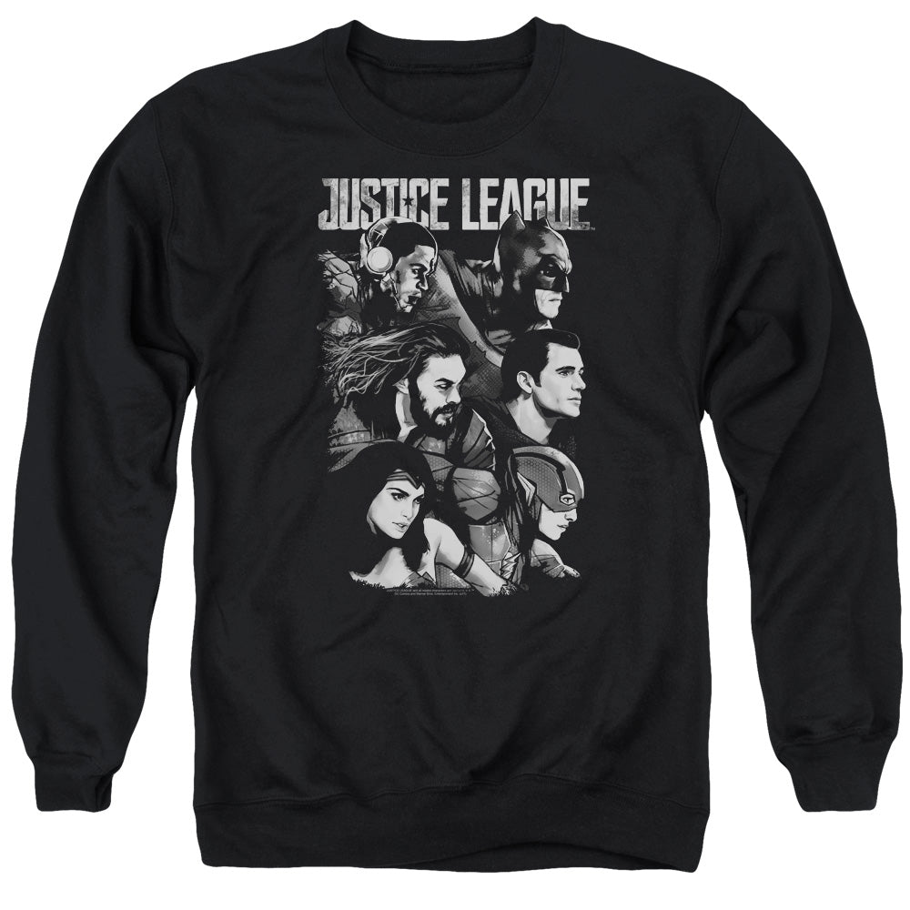 AN OFFCIALLY LICENSED JUSTICE LEAGUE MOVIE PUSHING FORWARD ADULT UNISEX CREWNECK SWEATSHIRT BLACK