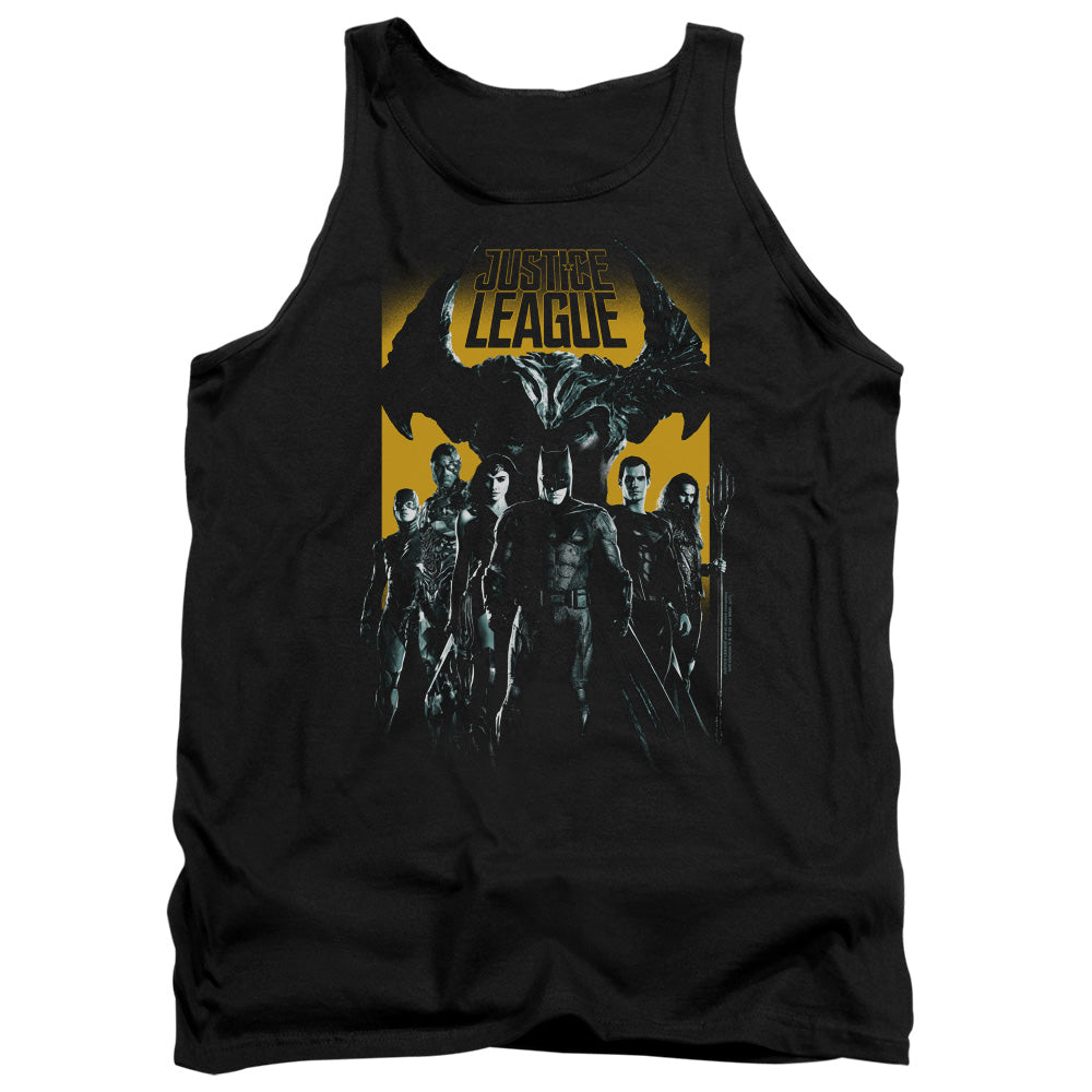 AN OFFCIALLY LICENSED JUSTICE LEAGUE MOVIE STAND UP TO EVIL ADULT UNISEX TANK TOP BLACK
