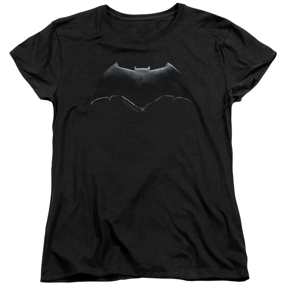 AN OFFCIALLY LICENSED JUSTICE LEAGUE MOVIE BATMAN LOGO WOMEN'S REGULAR FIT T-SHIRT BLACK