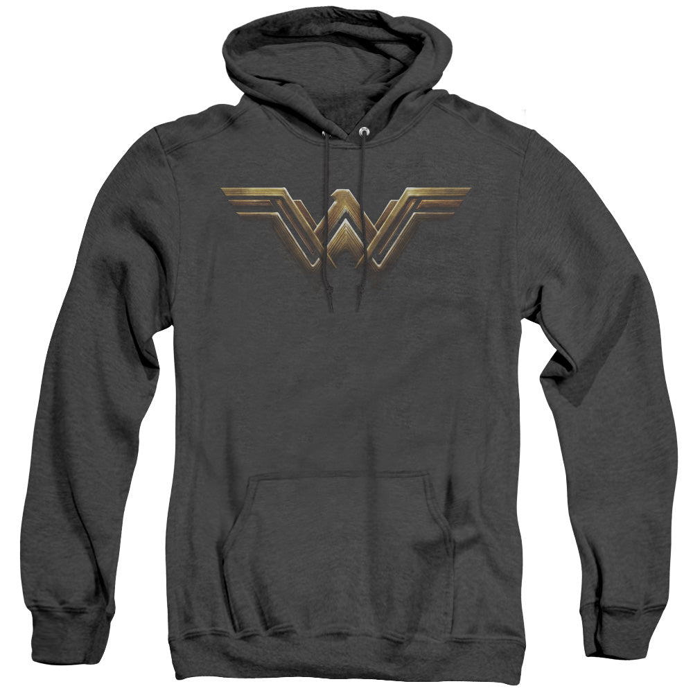 AN OFFCIALLY LICENSED JUSTICE LEAGUE MOVIE WONDER WOMAN LOGO ADULT UNISEX HEATHER PULLOVER HOODIE BLACK