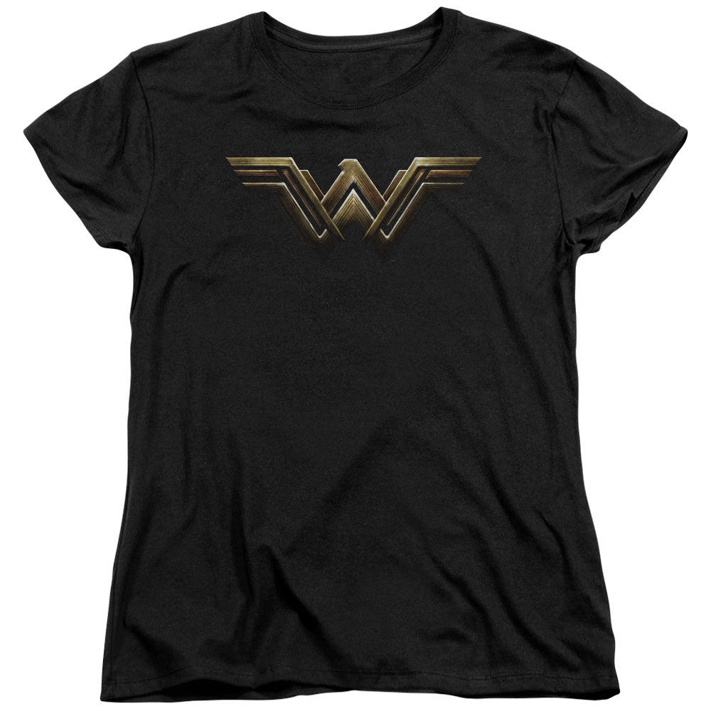 AN OFFCIALLY LICENSED JUSTICE LEAGUE MOVIE WONDER WOMAN LOGO WOMEN'S REGULAR FIT T-SHIRT BLACK