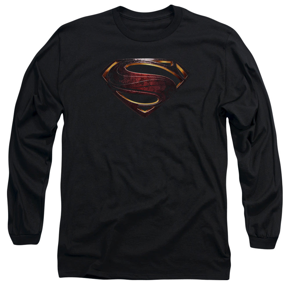 AN OFFCIALLY LICENSED JUSTICE LEAGUE MOVIE SUPERMAN LOGO MEN'S LONG SLEEVE T-SHIRT BLACK