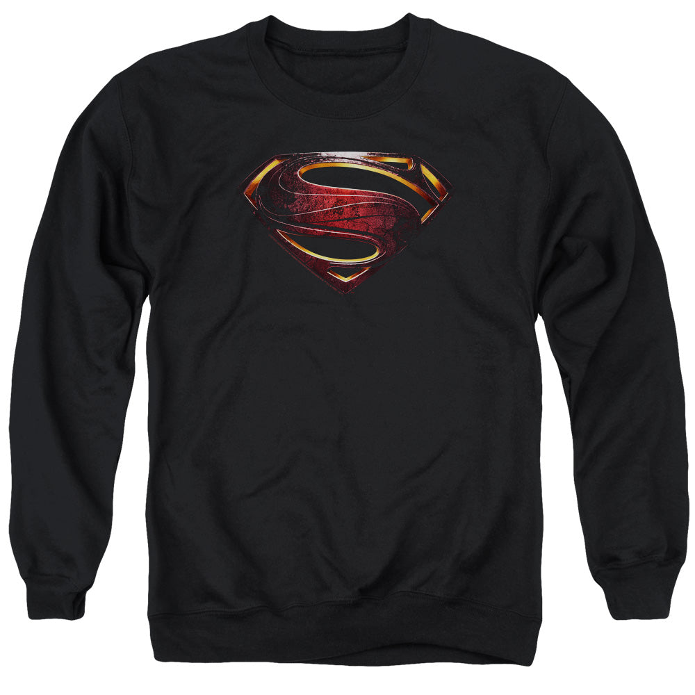 AN OFFCIALLY LICENSED JUSTICE LEAGUE MOVIE SUPERMAN LOGO ADULT UNISEX CREWNECK SWEATSHIRT BLACK