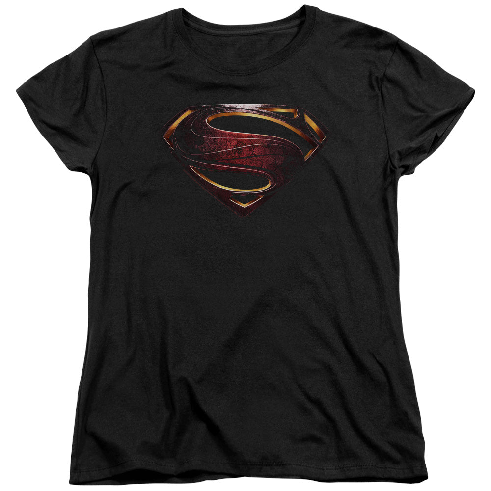 AN OFFCIALLY LICENSED JUSTICE LEAGUE MOVIE SUPERMAN LOGO WOMEN'S REGULAR FIT T-SHIRT BLACK