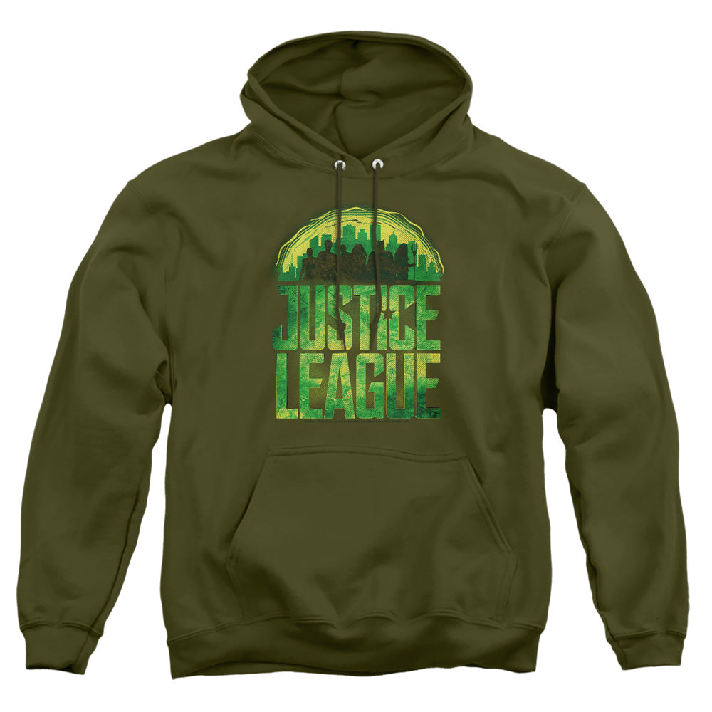 AN OFFCIALLY LICENSED JUSTICE LEAGUE MOVIE KRYPTONITE ADULT UNISEX PULLOVER HOODIE MILITARY GREEN