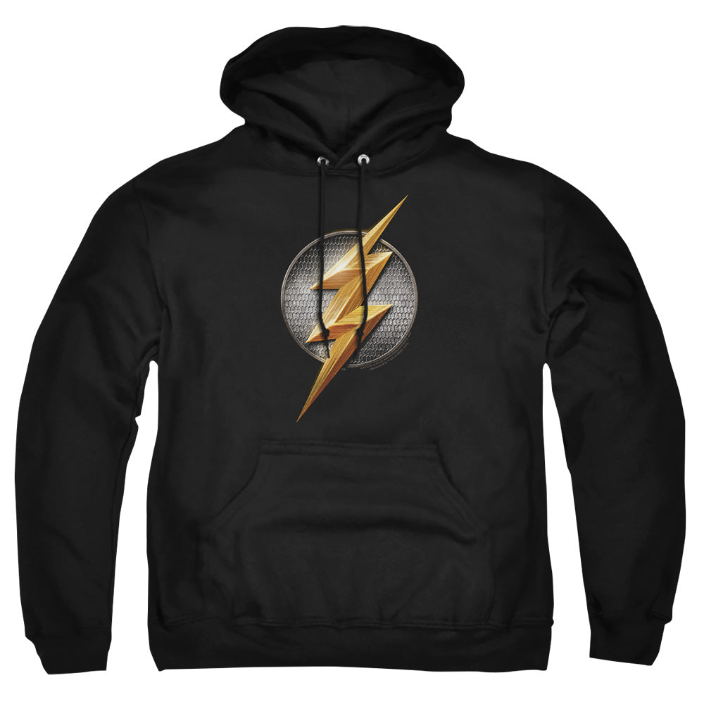 AN OFFCIALLY LICENSED JUSTICE LEAGUE MOVIE FLASH LOGO ADULT UNISEX PULLOVER HOODIE BLACK