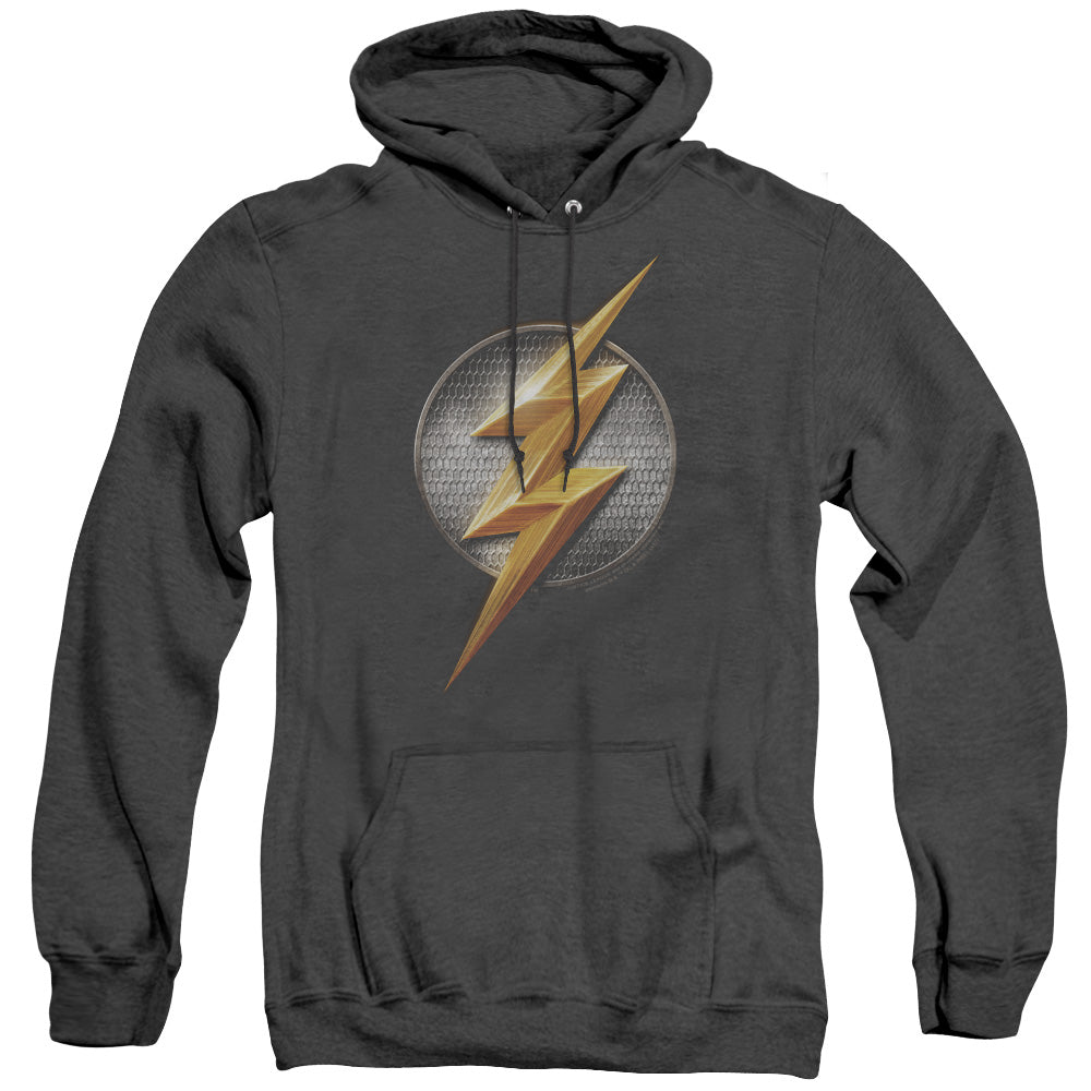 AN OFFCIALLY LICENSED JUSTICE LEAGUE MOVIE FLASH LOGO ADULT UNISEX HEATHER PULLOVER HOODIE BLACK