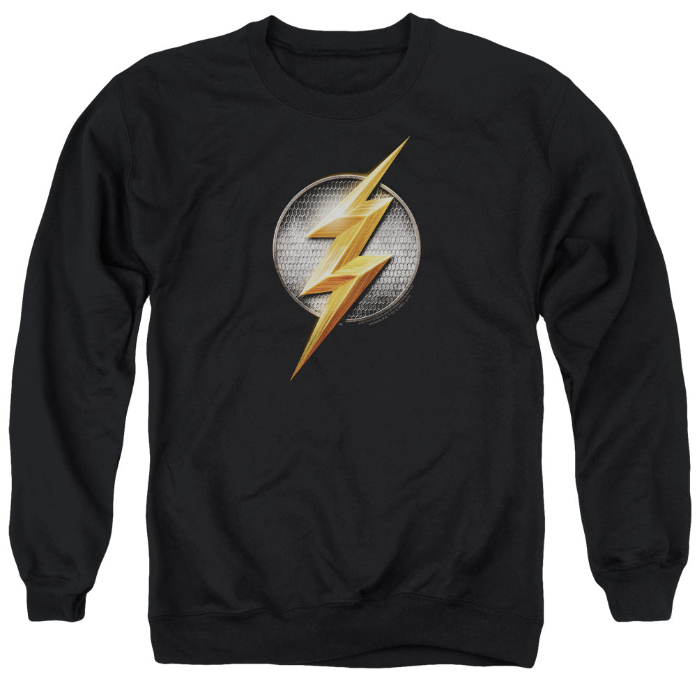 AN OFFCIALLY LICENSED JUSTICE LEAGUE MOVIE FLASH LOGO ADULT UNISEX CREWNECK SWEATSHIRT BLACK