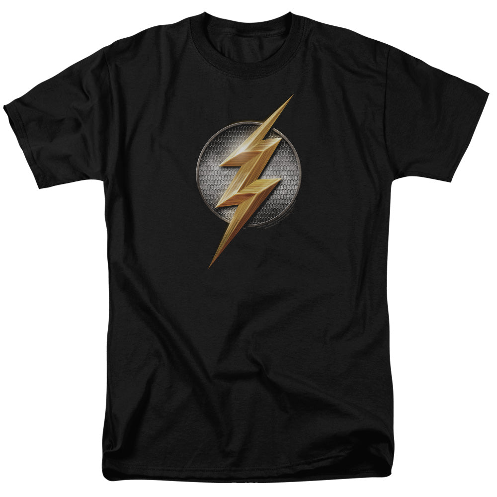 AN OFFCIALLY LICENSED JUSTICE LEAGUE MOVIE FLASH LOGO MEN'S REGULAR FIT T-SHIRT BLACK