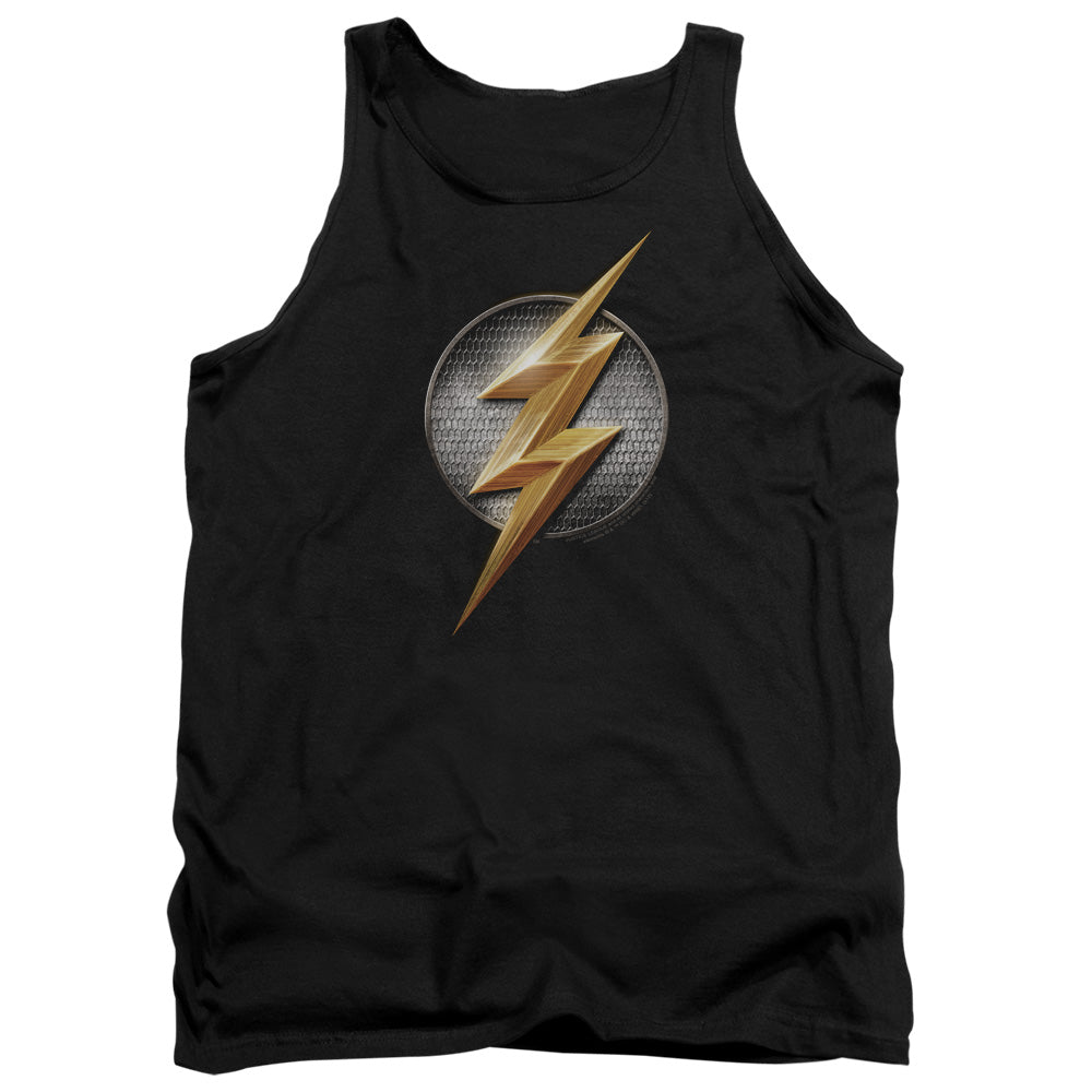 AN OFFCIALLY LICENSED JUSTICE LEAGUE MOVIE FLASH LOGO ADULT UNISEX TANK TOP BLACK
