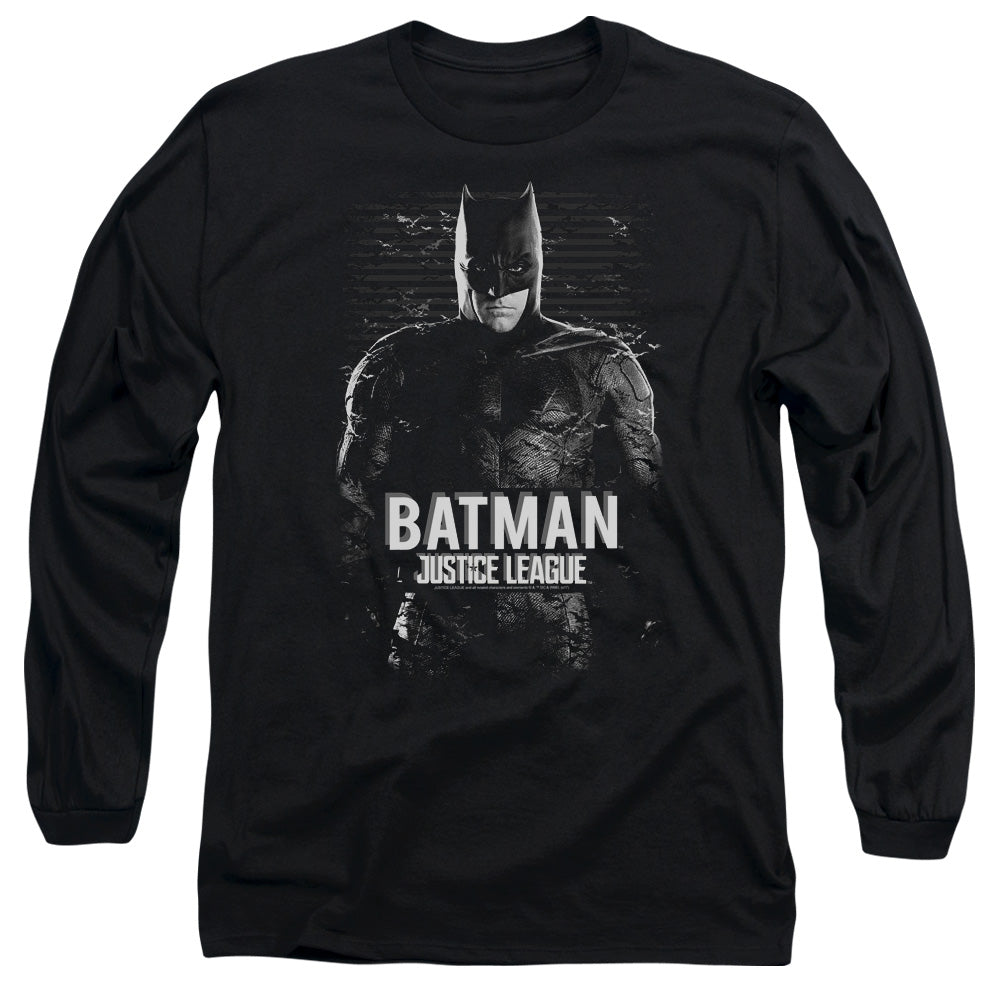 AN OFFCIALLY LICENSED JUSTICE LEAGUE MOVIE BATMAN MEN'S LONG SLEEVE T-SHIRT BLACK